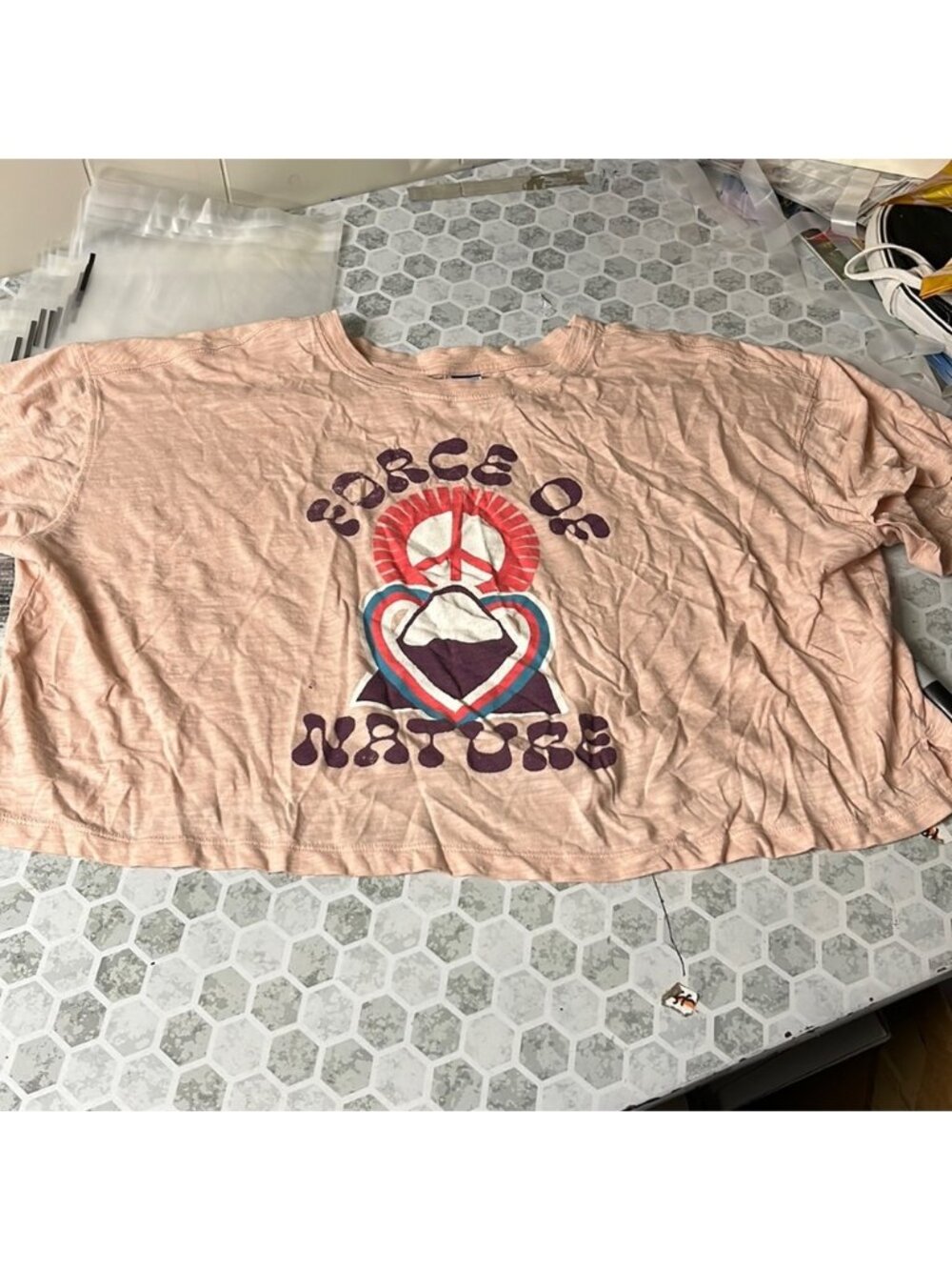 Old Navy Medium Pink Short Sleeve Cropped Force of Nature Graphic T Shirt